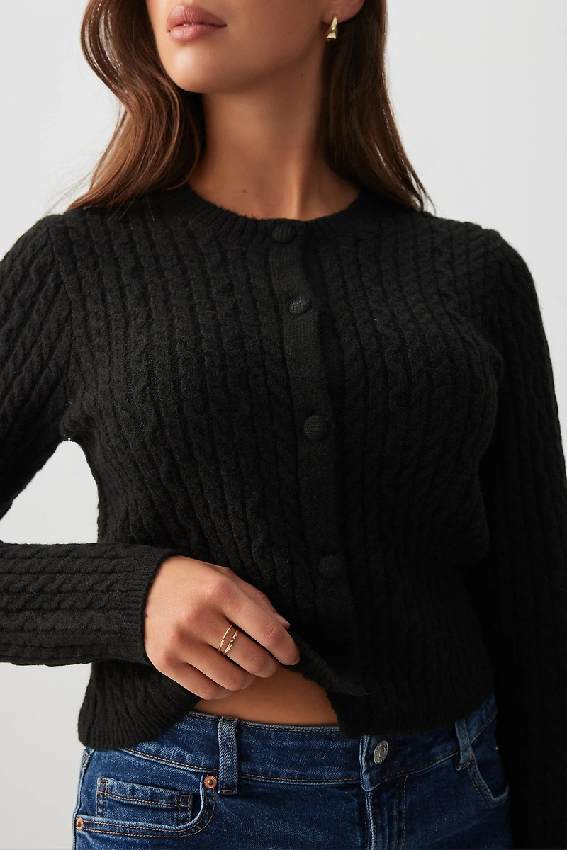 Ardene Cable Knit Crop Cardigan in | Size | Polyester/Spandex