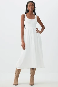Ardene Milkmaid Midi Dress in White | Size | Polyester/Spandex