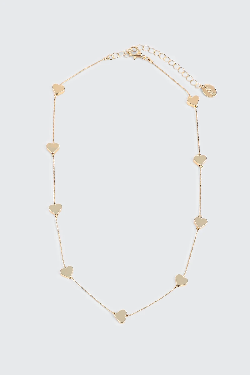 Ardene All Around Mini Metallic Heart Necklace in Gold