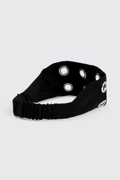 Ardene Headwrap with Eyelet Details in Black | Polyester
