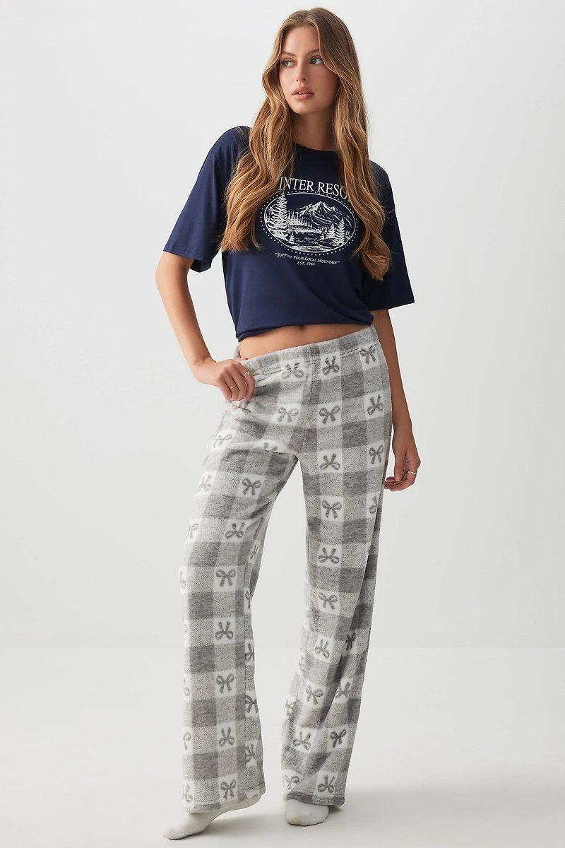 Ardene SUNDAYSOFT Flared PJ Pants in Light | Size | Polyester | Eco-Conscious