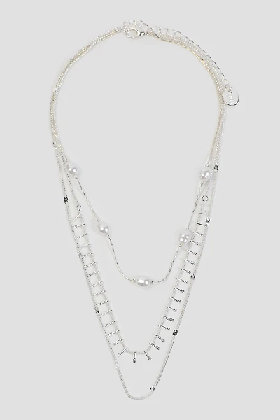 Ardene Three-Row Pearl Necklace in Silver
