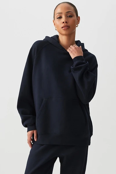 Ardene Washed Oversized Raglan Hoodie in Dark Blue | Size | Polyester/Cotton | Fleece-Lined
