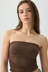 Ardene Ruched Tube Top in Brown | Size | Polyester/Elastane