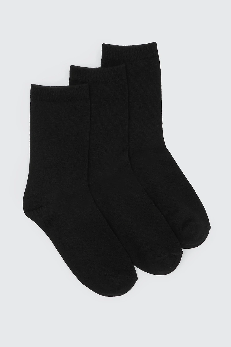 Ardene 3-Pack Bamboo Rayon Crew Socks in Black | Polyester/Rayon/Spandex | Eco-Conscious