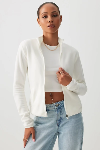 Ardene Zip Up Polar Fleece Jacket in Off-White | Size | Polyester