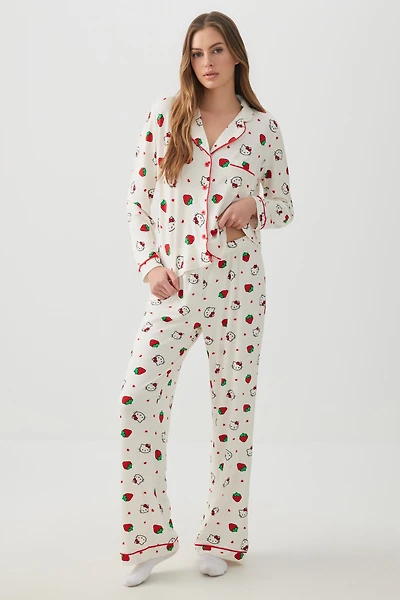 Ardene Hello Kitty Super Soft PJ Set in Off-White | Size | Polyester/Elastane