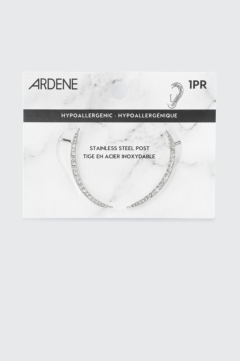 Ardene Small Stone Crawler Earrings in Silver | Stainless Steel