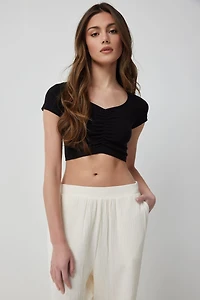 T-shirt ultracourt froncé sans coutures