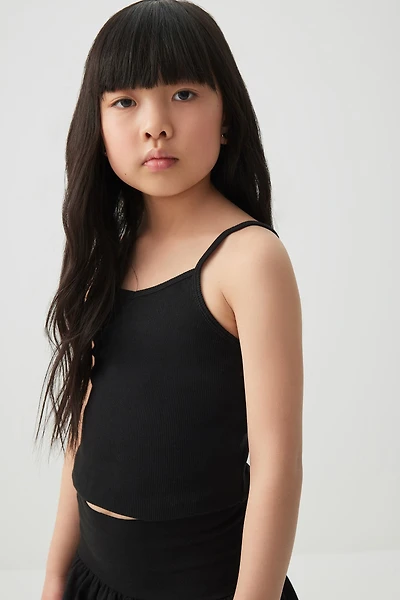 Ardene Kids Printed Lettuce Hem Tank Top in Black | Size Small | Spandex/Cotton