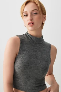 Ardene Brushed Knit Mock Neck Tank Top in Dark Grey | Size | Polyester/Rayon/Elastane