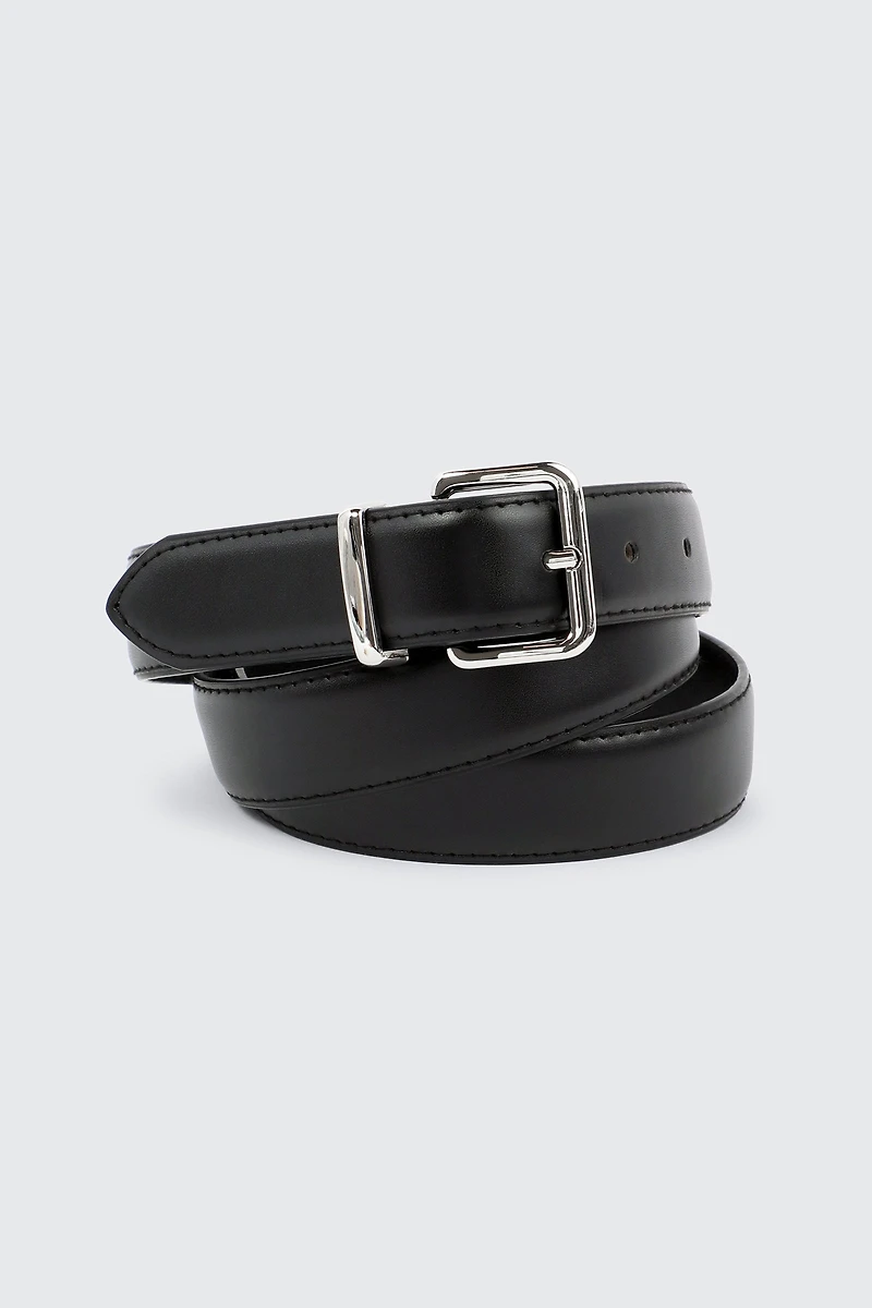 Ardene Square Buckle Belt in Black | Size | Faux Leather