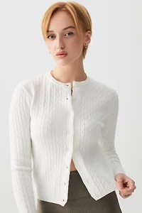 Ardene Short Cable Knit Cardigan in White | Size | Polyester/Nylon