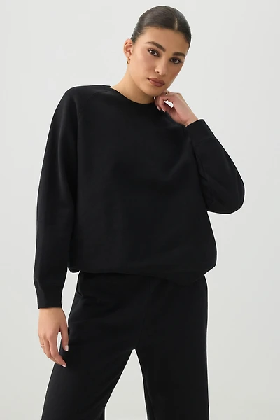 Ardene MADESOFT Fleece Raglan Crew Neck Sweatshirt in Black Licorice | Size | Polyester/Cotton | Eco-Conscious