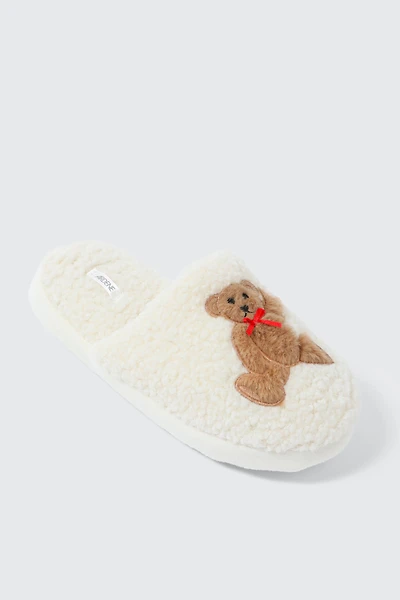 Ardene Faux Fur Slippers with Animal Detail in Off-White | Size | Eco-Conscious