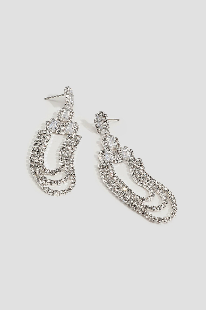Ardene Rhinestone Chandelier Earrings in Silver | Stainless Steel