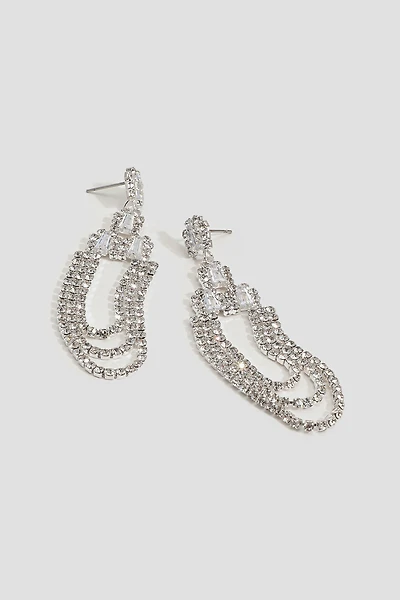 Ardene Rhinestone Chandelier Earrings in Silver | Stainless Steel