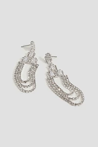 Ardene Rhinestone Chandelier Earrings in Silver | Stainless Steel