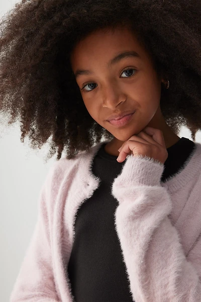 Ardene Kids Fuzzy Knit Cardigan in Light Pink | Size | Polyester/Nylon/Viscose