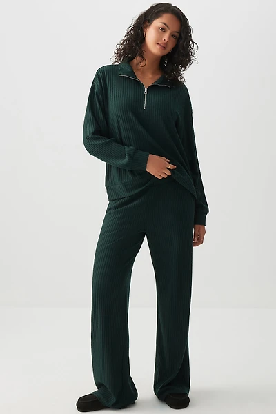 Ardene Brushed Knit Wide Leg Pants in Dark Green | Size | Polyester/Rayon/Elastane