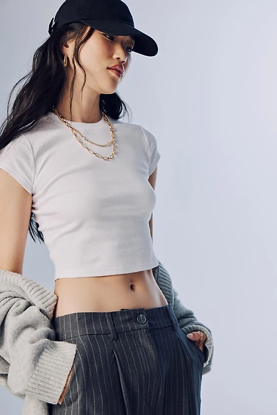 Ardene Ultra Crop Short Sleeve T-Shirt in White | Size Large | Cotton/Elastane