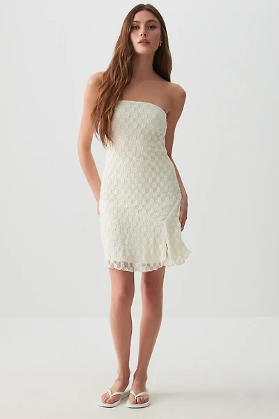 Ardene Strapless Floral Lace Mini Dress in | Size | Polyester/Nylon/Cotton