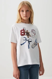 Ardene Kids Oversized Graphic T-Shirt in White | Size | 100% Cotton