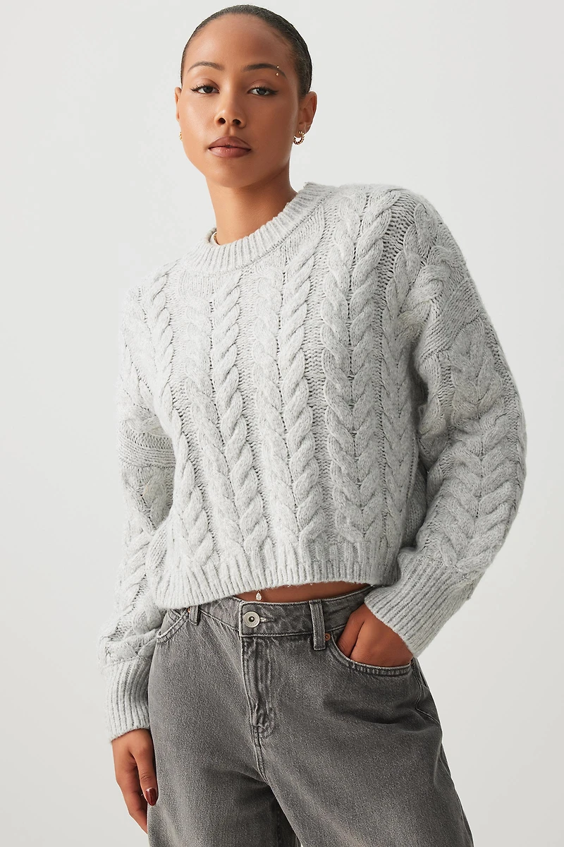 Ardene Short Cable Knit Sweater in | Size Small | Polyester | Eco-Conscious