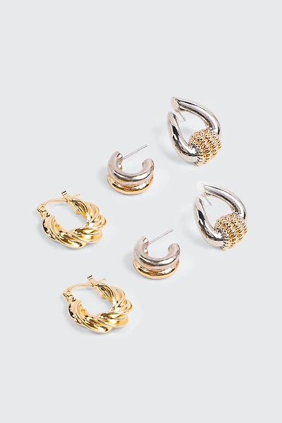 Ardene 3-Pack Vintage Style Hoop Earrings | Stainless Steel