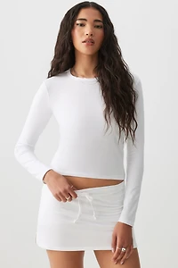Ardene Effortless Everyday Long Sleeve T-Shirt in White | Size | Cotton/Elastane | Eco-Conscious