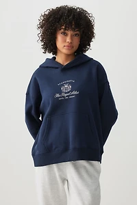 Ardene Printed Oversized Hoodie in Dark Blue | Size Small | Polyester/Cotton | Fleece-Lined