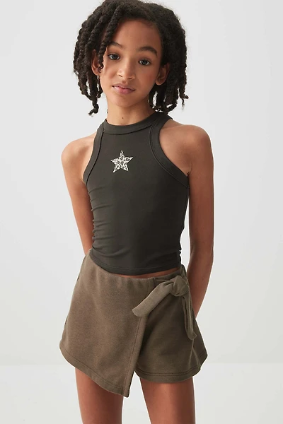 Ardene Kids French Terry Wrap Skort in Khaki | Size | Polyester/Cotton | Eco-Conscious