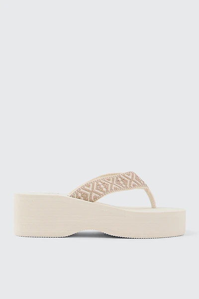 Ardene Geometric Wedge Flip Flops Sandals in Beige | Size