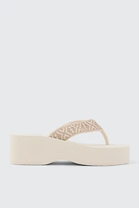 Ardene Geometric Wedge Flip Flops Sandals in Beige | Size