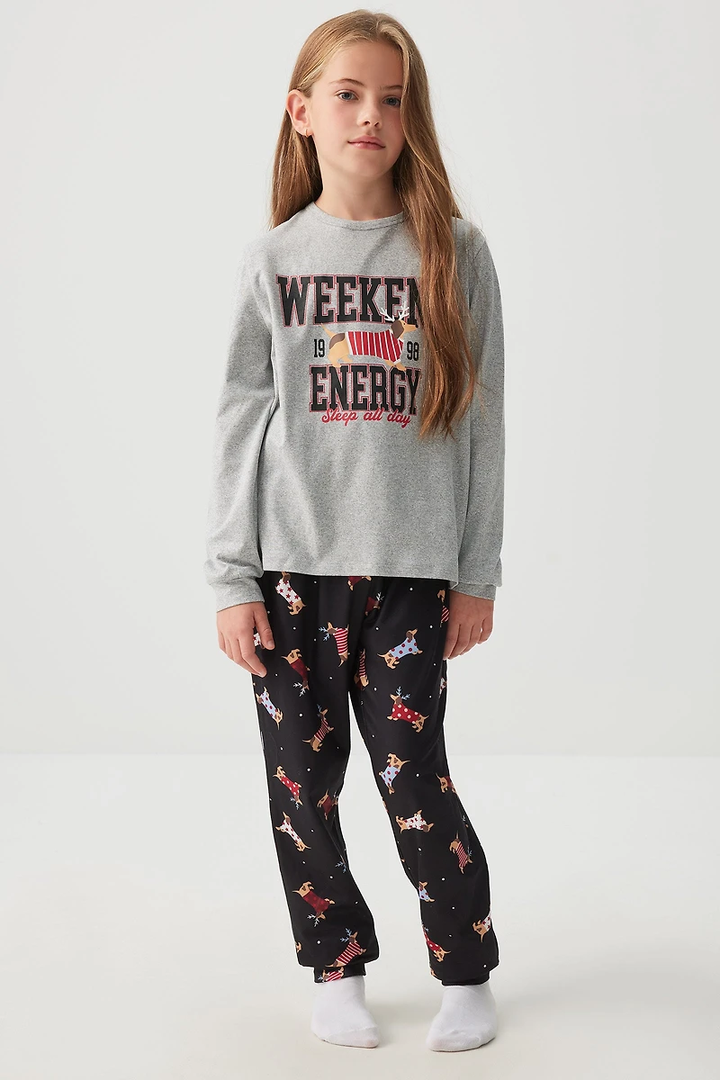 Ardene Kids HUSHKNIT Long Sleeve PJ Set in Grey | Size | Polyester/Spandex | Eco-Conscious