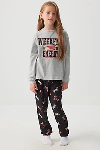 Ardene Kids HUSHKNIT Long Sleeve PJ Set in Grey | Size | Polyester/Spandex | Eco-Conscious