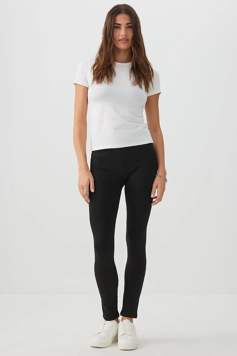 Ardene Faux Fur Lined Studded Leggings in Black | Size | Polyester/Elastane