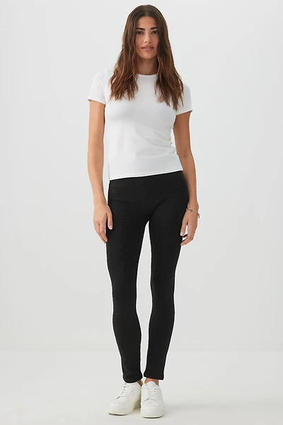 Ardene Faux Fur Lined Studded Leggings in Black | Size | Polyester/Elastane