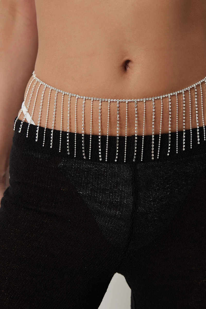 Ardene Rhinestone Strands Belly Chain in Silver