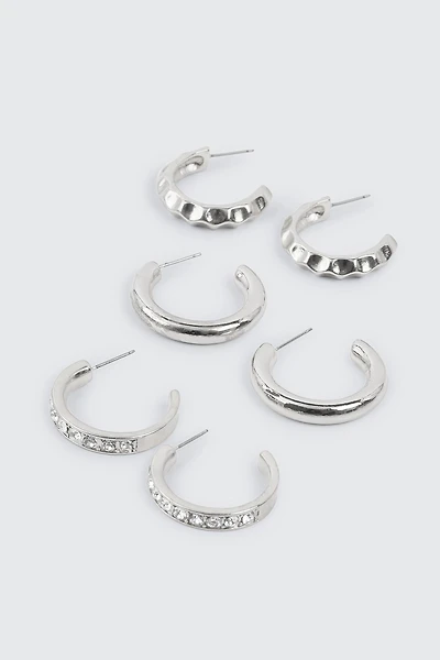 Ardene -Pack Assorted Hoop Earrings in Silver | Stainless Steel