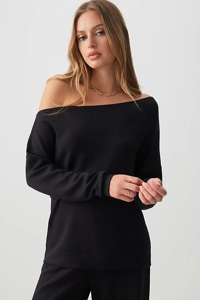 Ardene Asymmetrical Scuba Sweatshirt in Black | Size Small | Polyester/Elastane
