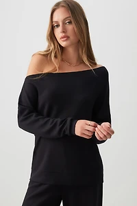 Ardene Asymmetrical Scuba Sweatshirt in Black | Size Small | Polyester/Elastane