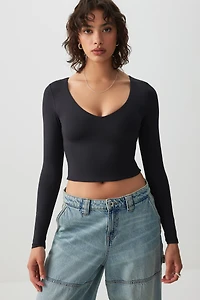 Ardene Contour V-Neck Long Sleeve T-Shirt in | Size | Elastane/Polyamide