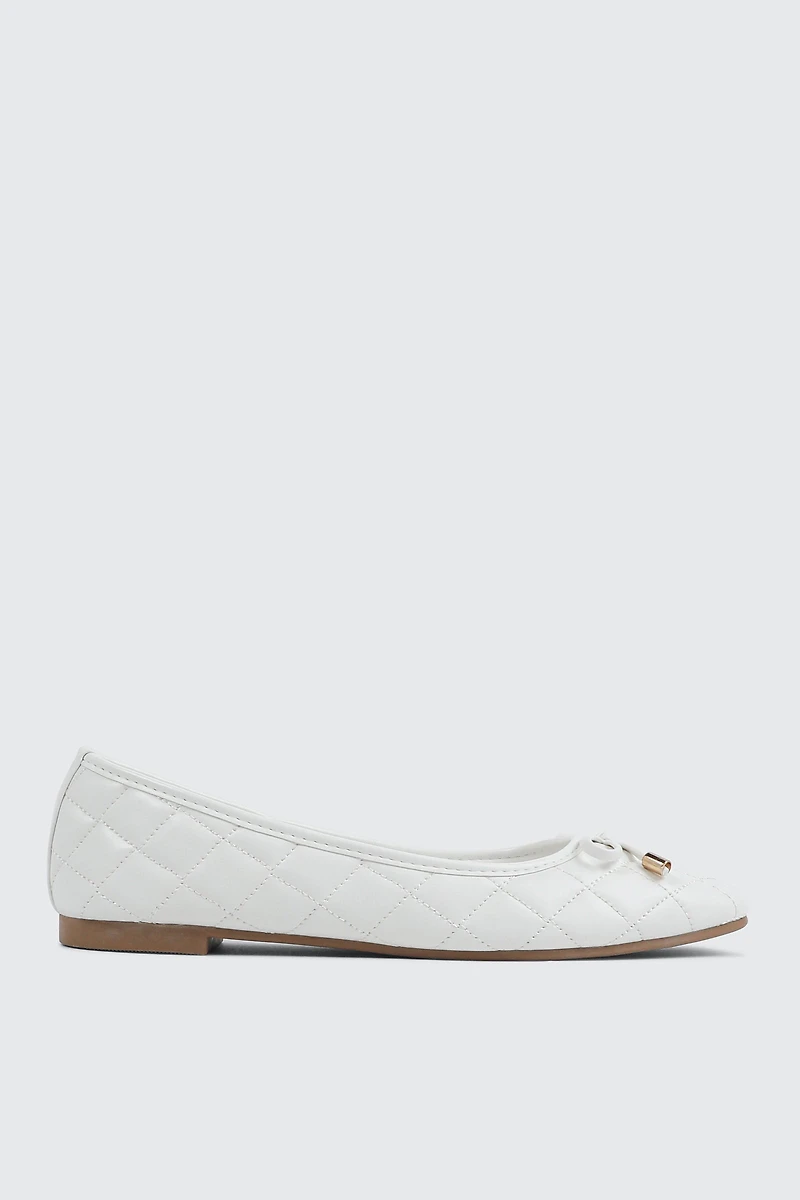 Ardene Quilted Square Toe Ballet Flats in White | Size | Faux Leather