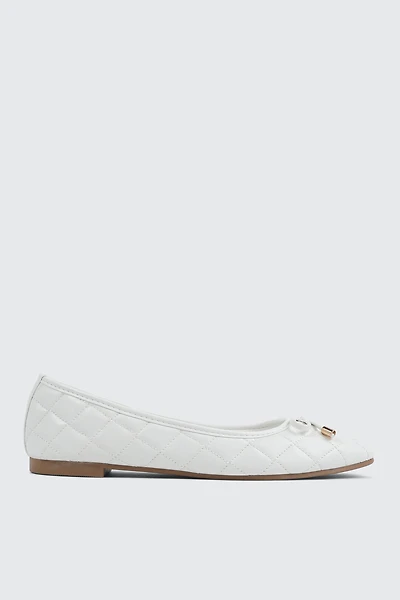 Ardene Quilted Square Toe Ballet Flats in White | Size | Faux Leather