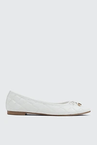 Ardene Quilted Square Toe Ballet Flats in White | Size | Faux Leather