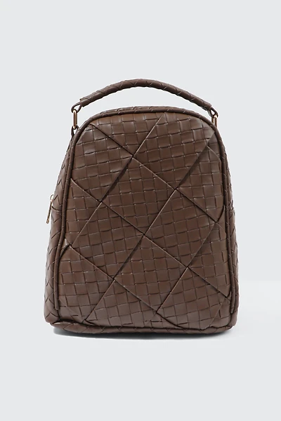 Ardene Quilted Woven Mini Backpack in Brown | Faux Leather