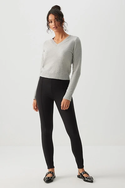 Ardene High Rise Pintuck Leggings in Black | Size | Polyester/Elastane/Viscose