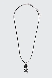 Ardene Cord Necklace with Flower Pendant in Black