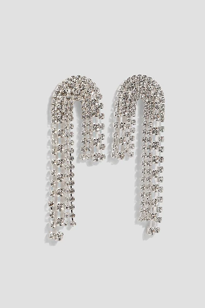 Ardene Asymmetrical Rhinestone Strand Earrings in Silver | Stainless Steel